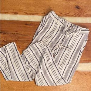 Blue and white striped linen pants